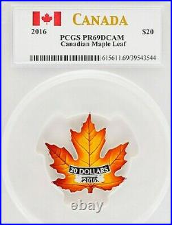 2016 Canada $20 1oz Silver $20 Proof Maple Leaf Shape Coin (Colorized)-PCGS PR69