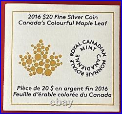 2016 Canada $20'Colourful Maple Leaf' in cassette 999 silver coin COA/Box