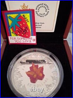 2016 Canada 5 Oz Murano Glass Maple Leaf Autumn Radiance $50 Pure Silver Coin