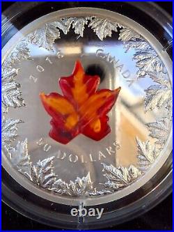 2016 Canada 5 Oz Murano Glass Maple Leaf Autumn Radiance $50 Pure Silver Coin