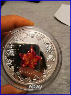 2016 Canada Autumn Radiance Murano Glass Maple Leaf 5 oz Silver Coin 1924