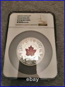 2016 Canada Autumn Radiance Murano Glass Maple Leaf 5 oz Silver Coin PF70 1900