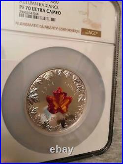 2016 Canada Autumn Radiance Murano Glass Maple Leaf 5 oz Silver Coin PF70 1900