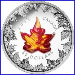 2016 Canada Autumn Radiance Murano Glass Maple Leaf 5 oz Silver Coin PF70 1900