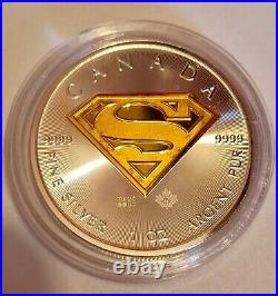 2016 Canadian 1oz 9999 Silver Superman Coin, Gold Gilded