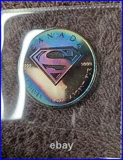 2016 DC Superman Canadian $5 Silver Maple Leaf 1 oz. 9999 Silver Round Toned