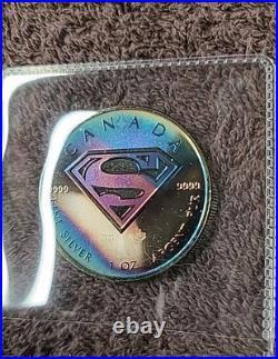 2016 DC Superman Canadian $5 Silver Maple Leaf 1 oz. 9999 Silver Round Toned