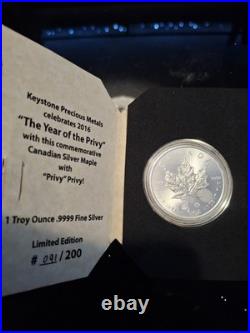 2016 Keystone KPM Privy Maple Leaf 1 oz Silver #091/200 with Box & Card