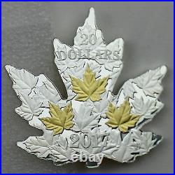 2017 $20 Gilded Silver Maple Leaf Shaped 1 oz. Pure Silver Gold-Plated Coin