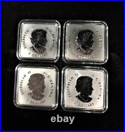 2017 CANADA 4 x $3 SQUARE MAPLE LEAF QUARTET PROOF SILVER. 9999 +BOX/CASE/COA