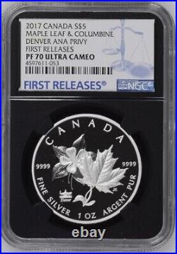 2017 CANADA Maple Leaf & COLUMBINE DENVER ANA S$5 REVERSE PROOF NGC PF70 FR