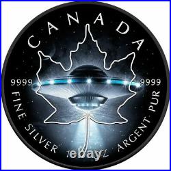 2017 Canada $5 Maple Leaf UFO GLOW IN THE DARK Colorized 1oz Silver Coin NIB COA