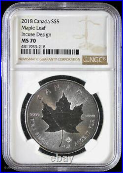 2018 1 oz Silver Canada Maple Leaf Incuse Design NGC MS 70