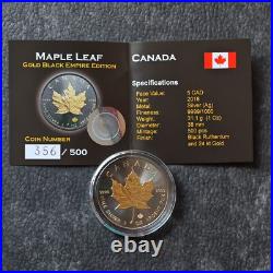 2018 1OZ Silver Canada Maple Leaf 24kt Gold gilded Black Empire ONLY 500pc #356