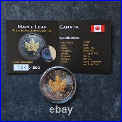 2018 1OZ Silver Canada Maple Leaf 24kt Gold gilded Black Empire ONLY 500pc #364