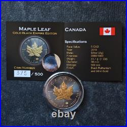 2018 1OZ Silver Canada Maple Leaf 24kt Gold gilded Black Empire ONLY 500pc #375