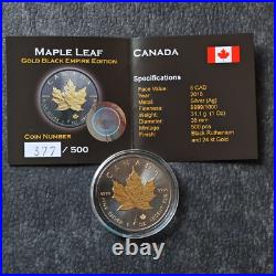 2018 1OZ Silver Canada Maple Leaf 24kt Gold gilded Black Empire ONLY 500pc #377