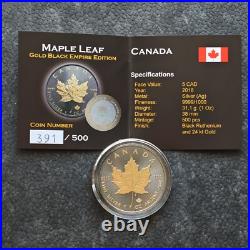 2018 1OZ Silver Canada Maple Leaf 24kt Gold gilded Black Empire ONLY 500pc #391