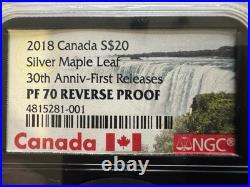 2018 1oz 9999 FINE SILVER MAPLE LEAF 30th ANNIV. 1st RELEASE NGC PF 70 REV PF 2018 1oz 9999 FINE SILVER MAPLE LEAF 30th ANNIV. 1st RELEASE NGC PF 70 REV PF