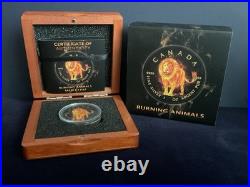 2018 1oz Silver Canadian Maple. BURNING ANIMALS LION. Box With COA