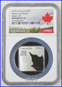 2018 $3 Maple Leaf Quartet Canada Silver NGC REVERSE PF70 Uppr Left gilt