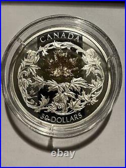 2018 $30 2 Oz Fine Silver Golden Maple Leaf. 9999 18Kt Gold 1g Box & COA Canada