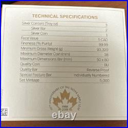 2018 30th Anniversary of the Silver Maple Leaf 3oz Silver Coin & Bar Set Box/COA