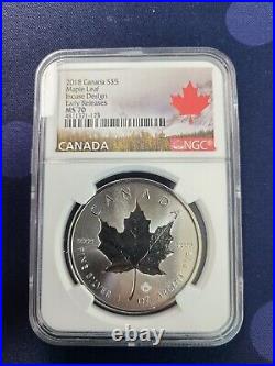 2018 $5 30th Anniversary Canada Silver Maple Incuse Design NGC MS70 ER