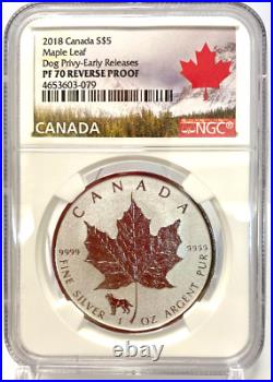 2018 $5 CANADA 1 OZ SILVER MAPLE LEAF DOG PRIVY EarlyReleases PF70 REVERSE PROOF