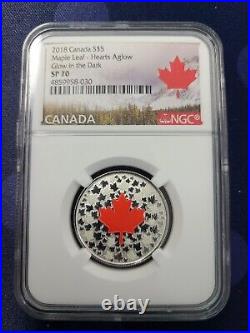 2018 $5 Canada Hearts Aglow NGC SP70 Glow in the dark POP 75