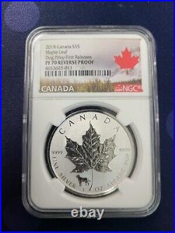 2018 $5 Canada Silver Maple Leaf Dog Privy NGC Reverse PF70 First Releases