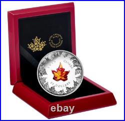 2018 $50 Murano Maple Leaf-Autumn Radiance Pure Silver Coin Box & COA 5 Ounce