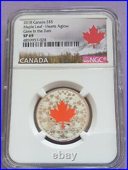 2018 CANADA 0.9999 Fine silver'Maple Leaf' hearts Aglow $5 NGC GRADED SP69