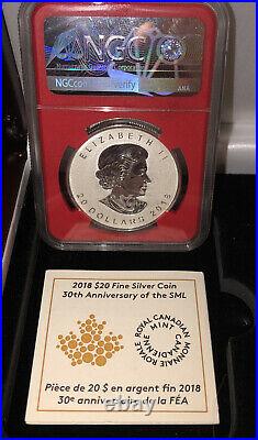 2018 CANADA S$20 SILVER MAPLE LEAF PF 70 REVERSE PROOF 30th ANNIV red #2158