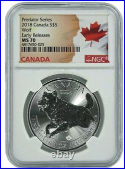 2018 Canada 1oz Predator Series Wolf NGC MS70 Early Releases Flag Label