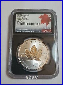 2018 Canada S$5 1 Oz. 9999 Silver Maple Leaf Incuse Design First Day Issue Ms70