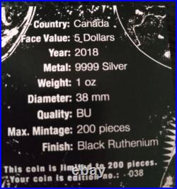 2018 Maple Leaf Spade Skull Card Suit Series 1 oz Pure Silver & Ruthenium Coin