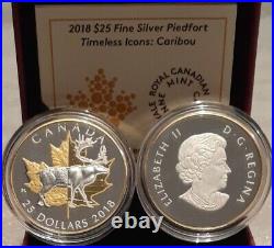 2018 Timeless Iconic Piedfort $25 1OZ Pure Silver Coin Canada Maple Leaf Caribou