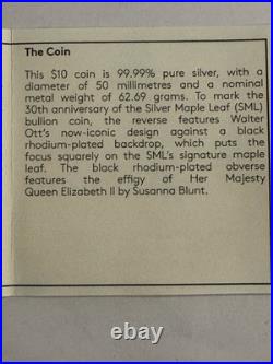 2019 2oz 9999 BLACK RHODIUM PLATED SILVER MAPLE LEAF. OGP + COA. 4000 MINTED