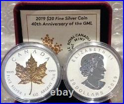 2019 40th Anniversary Gold Maple Leaf GML $20 1OZ Silver Proof Coin Canada