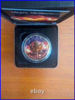 2019 $5 1oz SILVER CANADIAN MAPLE LEAF HALLOWEEN 24kt GOLD GILDED COLOURED COIN