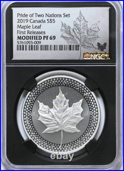 2019 $5 Maple Leaf 2 Nations Set PF 69 NGC Graded 999 Pure Silver Coin 1 oz