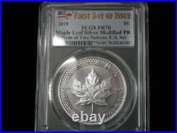 2019 Canada $5 Silver Maple Leaf Pride of Two Nations Set PR70 FS PCGS