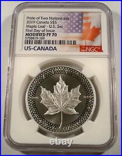 2019 Canada Silver Maple Leaf Ngc Pr Pf 70 Pride Of Two Nations Set S$5 Modified