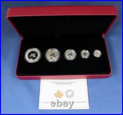2019 Canada Silver Proof Maple Leaf 5 coin Set in Case with COA