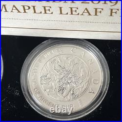 2019 Canada Silver Proof Maple Leaf 5 coin Set in Case with COA