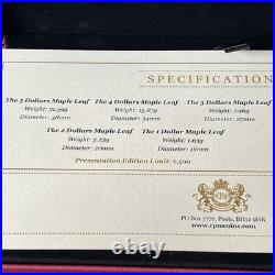 2019 Canada Silver Proof Maple Leaf 5 coin Set in Case with COA