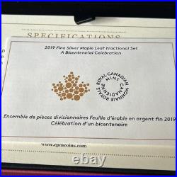 2019 Canada Silver Proof Maple Leaf 5 coin Set in Case with COA