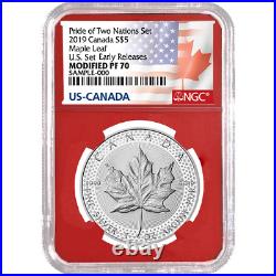 2019 Modified Proof $5 Silver Canadian Maple Leaf NGC PF70 ER Flags Label Red Co