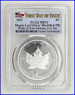2019 Modified Proof $5 Silver Canadian Maple Leaf PCGS PR70 FDOI Dual Flag Label